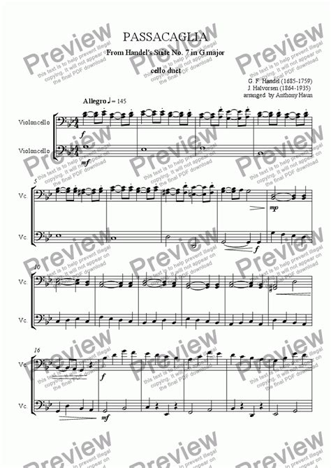 Handel Halvorsen Passacaglia Cello Duet Download Sheet