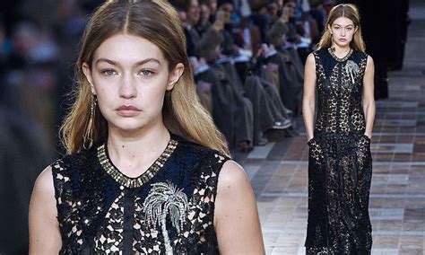 Gigi Hadid Heads Up The Runway In Semi Sheer Dress At Paris Fashion