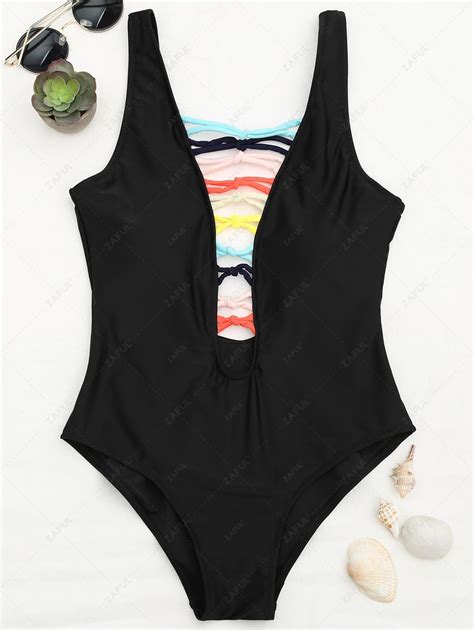 18 Off 2020 Shaping Strappy Front Plunge One Piece Swimsuit In Black