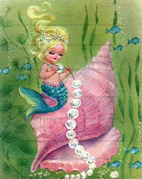 Cute Vintage Mermaid Printable Image Vintage Mermaid Digital Download