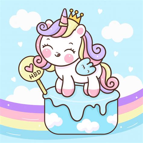 Premium Vector Cute Unicorn Princess On Cupcake With