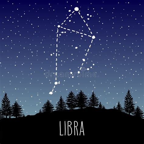 Libra Zodiac Sign Constellation Over The Night Forest Stock Vector