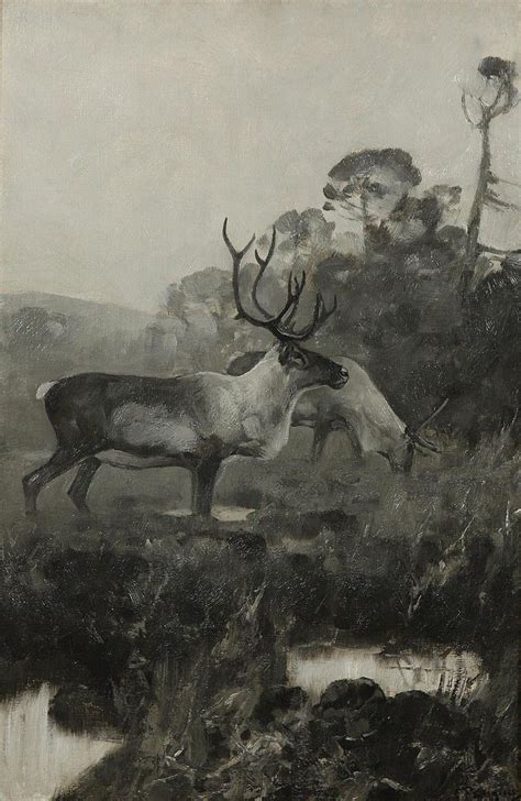 Carl Rungius 1869 1959 Caribou On Queen Charlotte Island Oil On