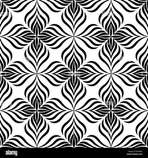 Abstract Floral Seamless Pattern With Black And White Line Ornament