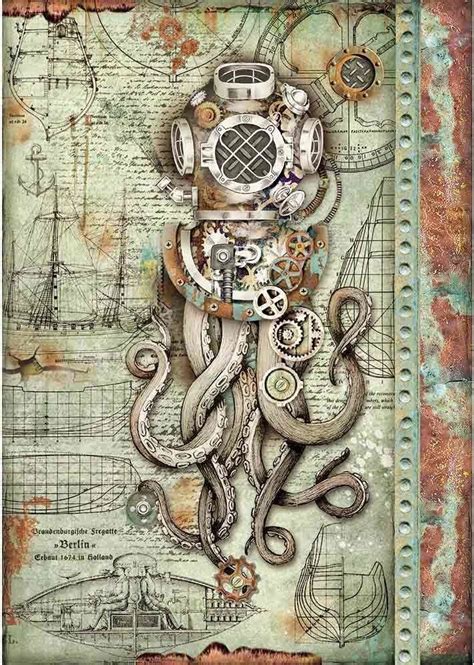 stamperia rice paper a4 seaworld octopus dfsa4435 decoupage paper printable steampunk