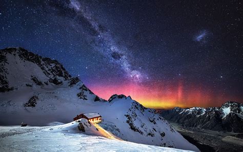 Nature Mountain Snow Stars Milky Way Landscape