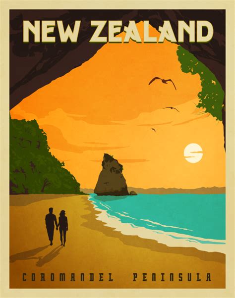 New Zealand Vintage Style Travel Poster Travel Posters Art Deco