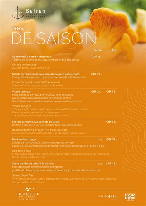Menu De Saison Estival Au Restaurant Safran