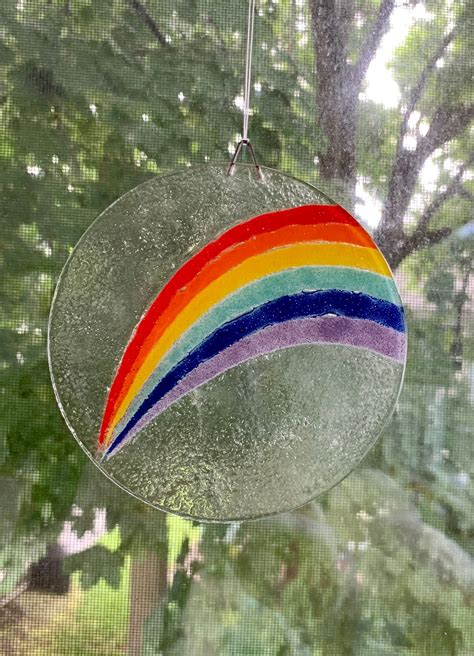 Rainbow Suncatcher Fused Glass Rainbow 5 Suncatcher Etsy