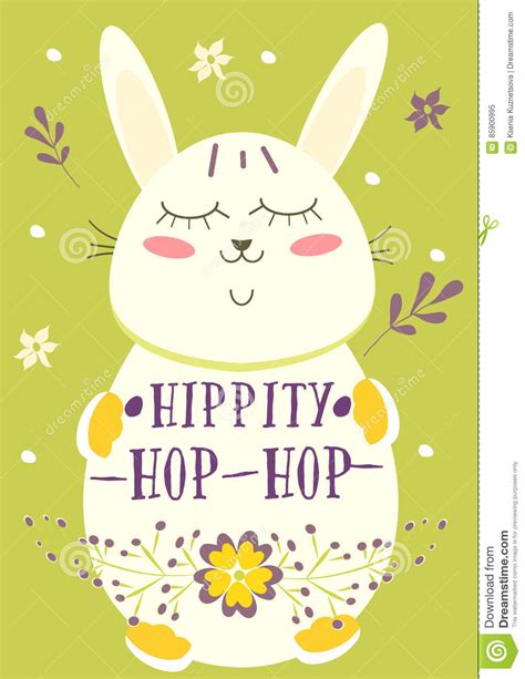 Happy Easter Retro Card With Rabbit Eggs Flowers Cute Vector