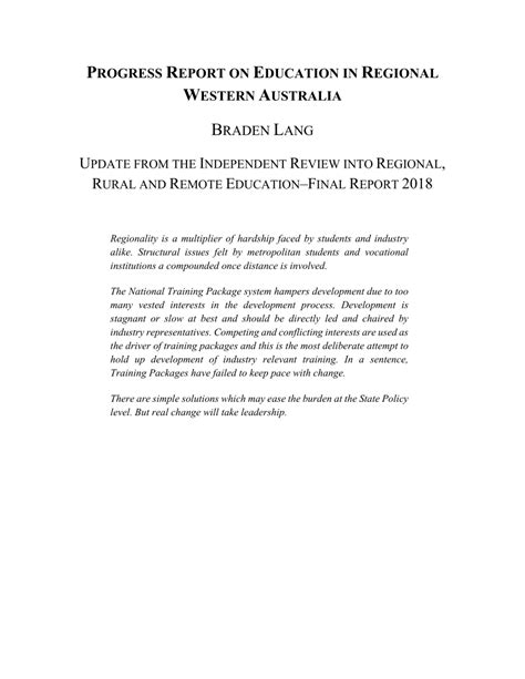 Pdf Progress Report On Education In Regional Western Australia Braden