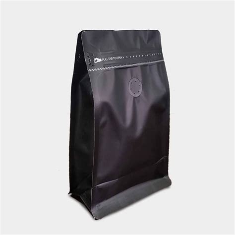 Coffee Gusset Bag With Zip Lock And Valve Matte Black Packaging Depot