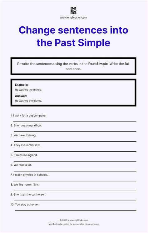 Change Sentences Into The Past Simple Worksheet Basic English
