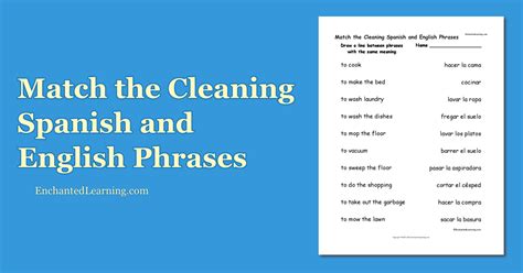 Match The Cleaning Spanish And English Phrases Enchanted Learning