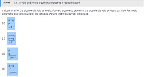Solved Exercise 1111 Valid And Invalid Arguments