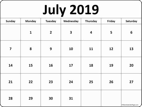 Blank July 2019 Calendar Template Editable Printable In Pdf Word Excel