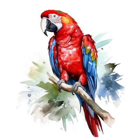 Premium Ai Image Painting Of A Red Parrot Sitting On A Branch With