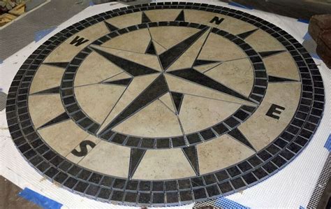 96 Handcrafted Porcelain Tile Classic Compass Rose Mosaic Medallion