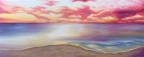 Oil Painting Pink Beach Pink Sunset Beach Sunset Beach Painting