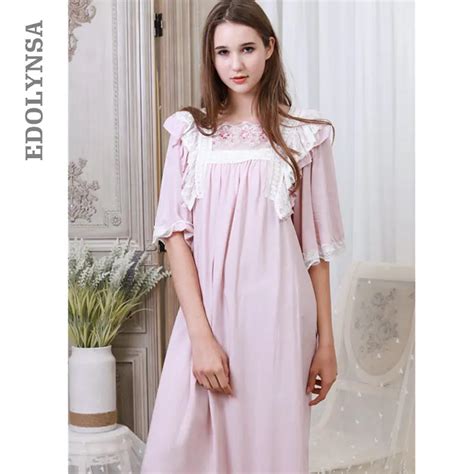 Elegant Sleepwear 2019 Autumn Women Vintage Princess Nightgown Cotton