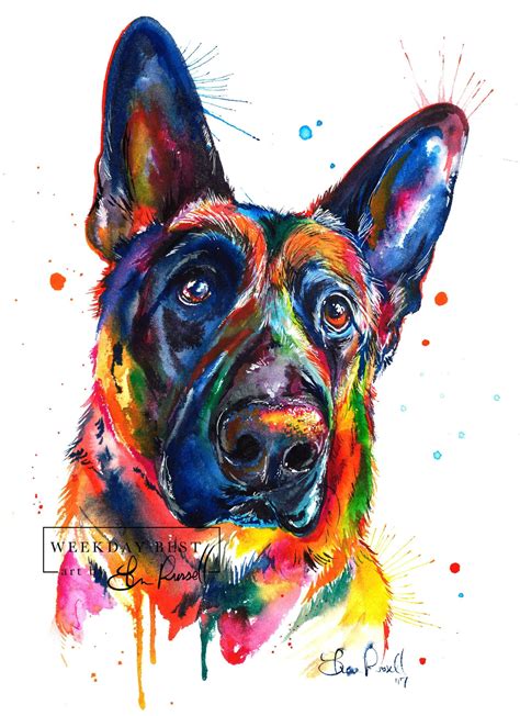 Bright And Colorful German Shepherd Art Print Of My Original Etsy In