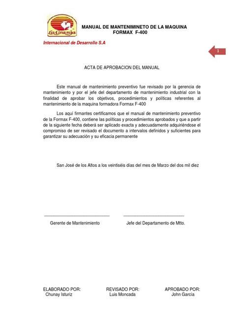 Acta De Socializacion Y Aprobacion Del Pacto O Manual