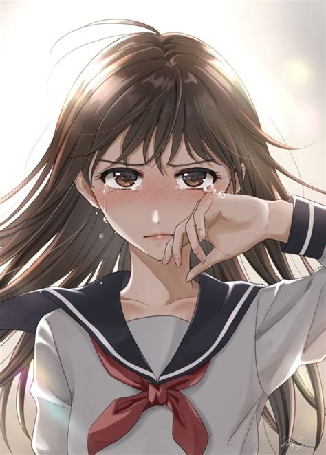 Wallpaper Anime School Girl Crying School Uniform Tears