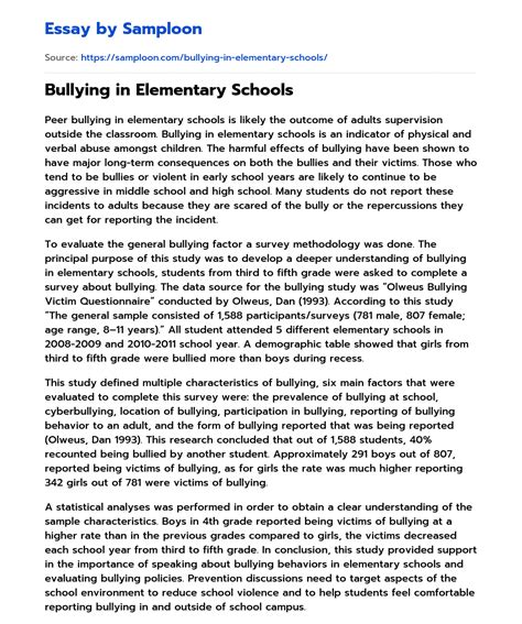 ≫ bullying in elementary schools free essay sample on