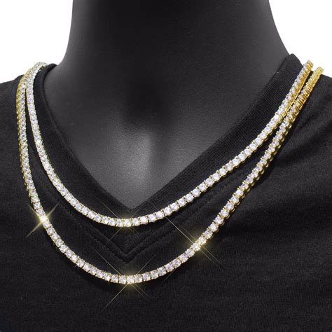 Mens Tennis Necklace Choker Chain 14k Gold Finish 3mm Lab Diamond 18