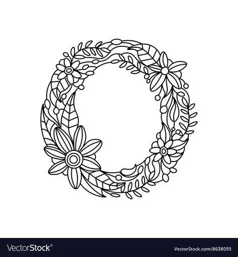 Letter O Coloring Book For Adults Royalty Free Vector Image