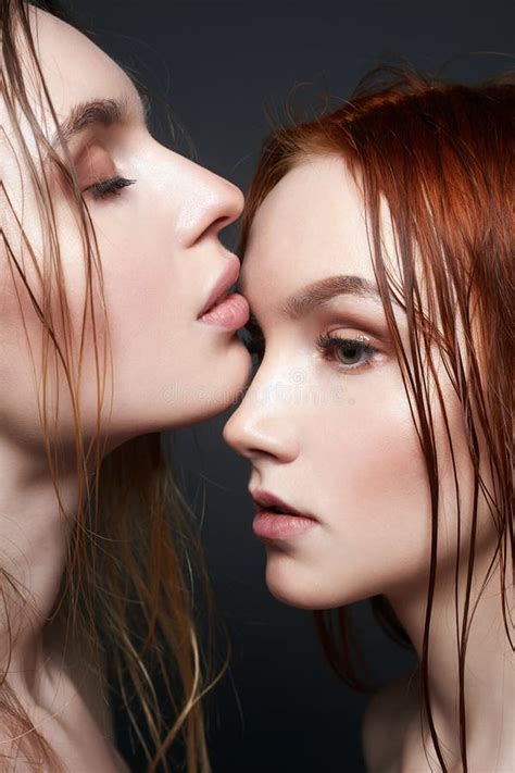 Two Beautiful Girls Are Kissing Sensua Couple Stock Image Image Of