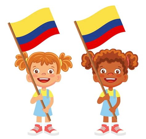 Bandera De Colombia En Mano Niños Sosteniendo La Bandera Vector De La Bandera Nacional De