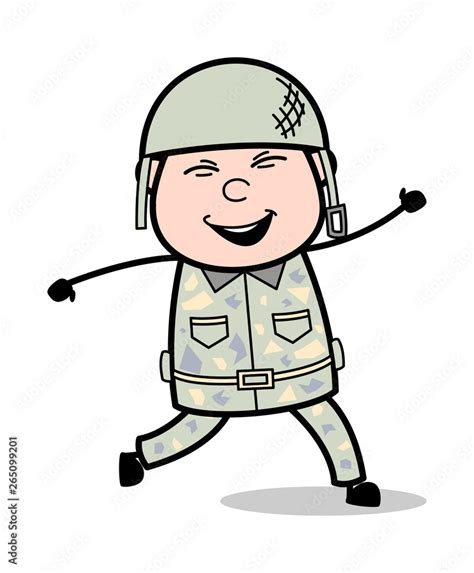 Cheerful Cute Army Man Cartoon Soldier Vector Illustration Stock