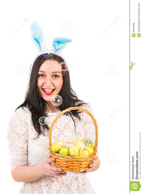 Cheerful Easter Woman With Soap Bubbles Stock Photo Image Of People