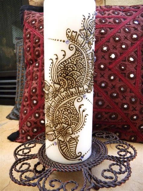 Henna Candle Has Henna Design And Swarowski Crystals One Of Etsy