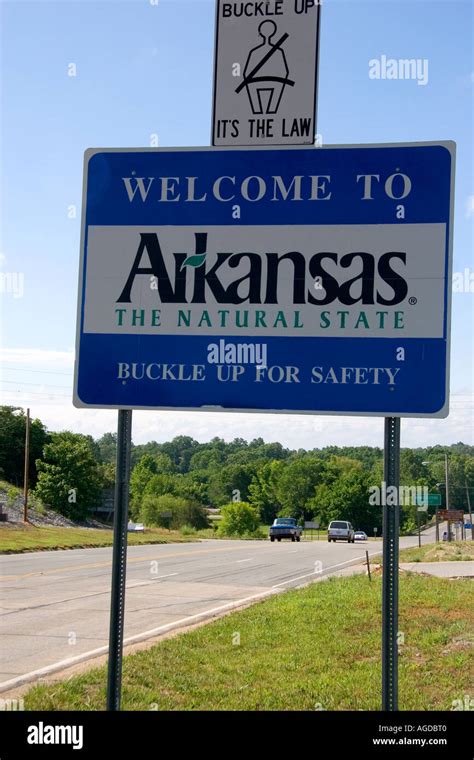 Welcome To Arkansas Road Sign At The Missouri State Line At Mammoth