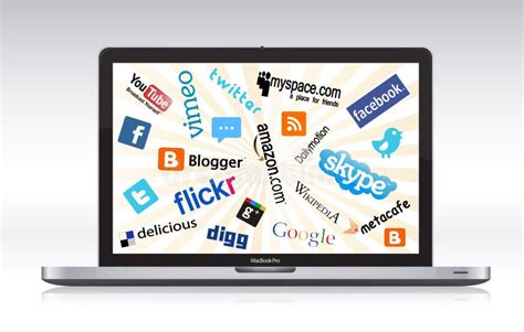 Laptop With Social Media Icons Editorial Stock Image Illustration Of