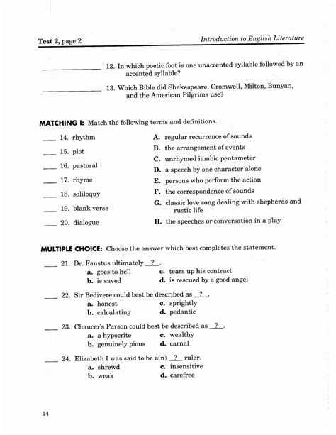 12th Grade English Worksheet