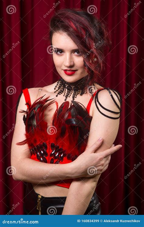 Portrait Of A Girl On A Red Background Stock Image Image Of Erotic Model 160834399