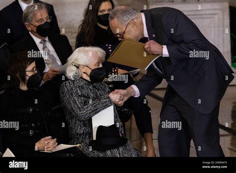 Senate Majority Leader Chuck Schumer D Ny Shakes Hands With Harry Reids Wife Landra Reid