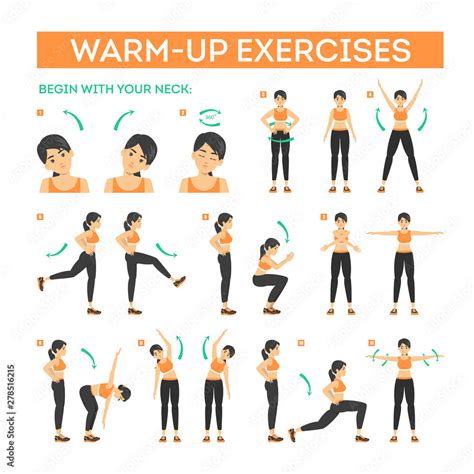 Warm Up Exercise Set Before Workout Stretch Muscles Stock Vector