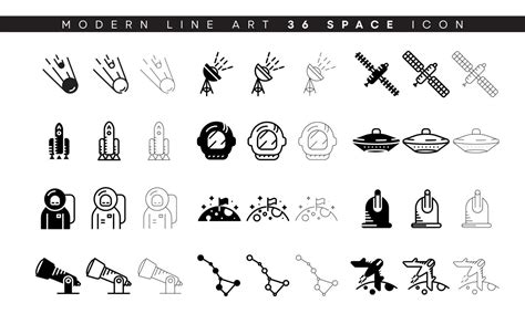 Various Space Icon Set These Icons Are Space Related Symbols