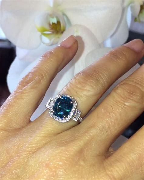 Blue Zircon Engagement Ring 696tw Diamondzircon Halo Wedding Etsy