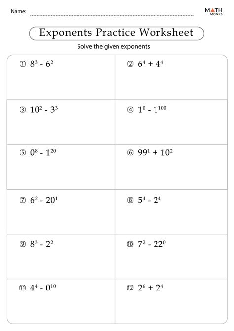 Exponential Numbers Worksheet