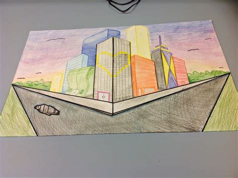 8th Grade 2 Point Perspective Surreal Cityscape Point Perspective