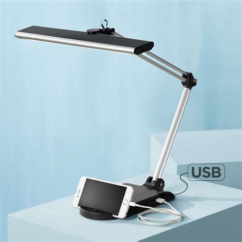 360 Lighting Modern Desk Lamp With Usb Port And Phone Cradle Metallic