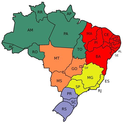 Mapa Do Brasil Por Estados E Regiões Em Branco E