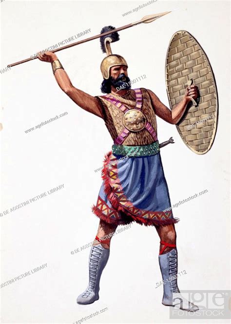 Assyrian Warrior Of The 10th Century Bc In Uniform Yielding A Spear And