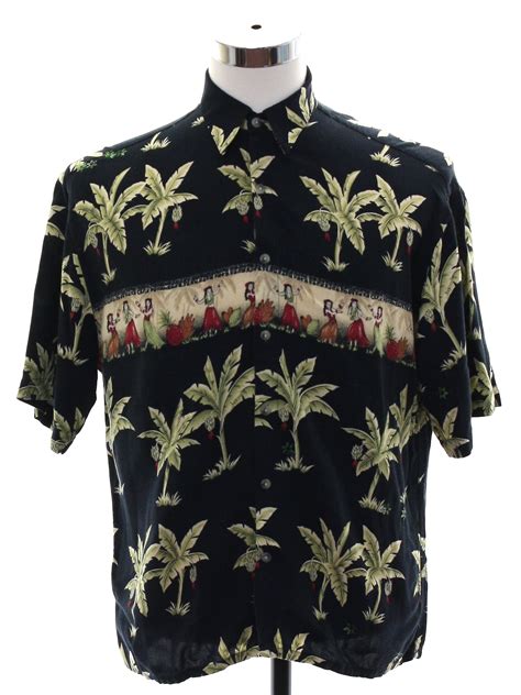 Retro Nineties Hawaiian Shirt S Missing Label Mens Black Multi