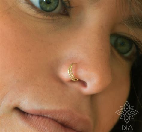14k Gold Hoop Tiny Gold Nose Hoop Double Nose Ring Boho Nose Etsy